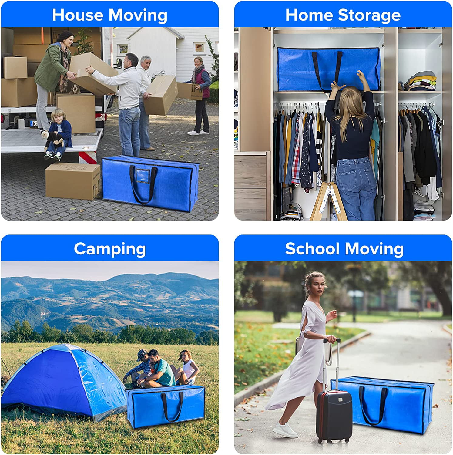 GZBtech 4 Pcs Heavy Duty Moving Bags,Large Waterproof Storage Bag with Handles and Zippers for House Moving Camping Packing Clothes Bedding, Adult Unisex