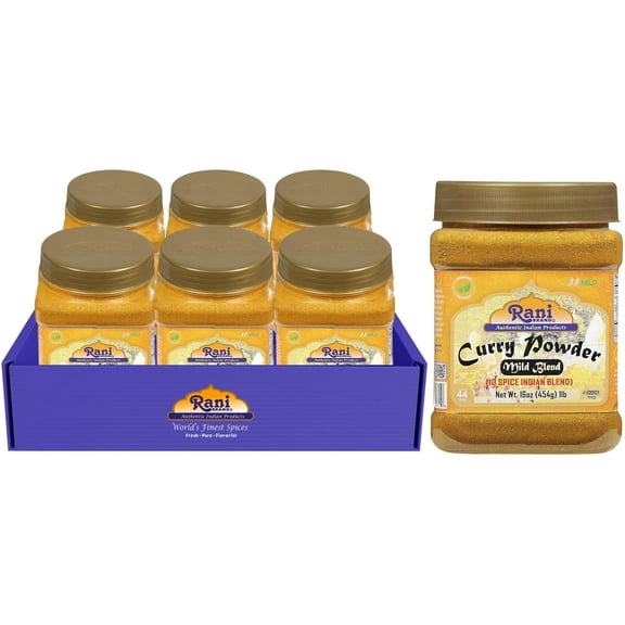 Rani Curry Powder Mild (10-Spice Authentic Indian Blend) 16oz (1lb) 454g Pack of 6 ~ All Natural | Salt-Free | NO Chili or Peppers | Vegan | Gluten Friendly | NON-GMO | Kosher | Indian Origin