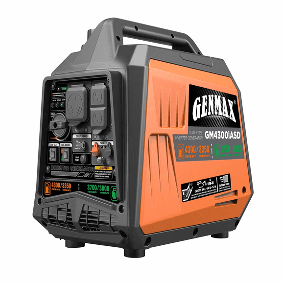 Restored Genmax 4300-Watt Dual Fuel Portable Inverter Generator With CO Sensor