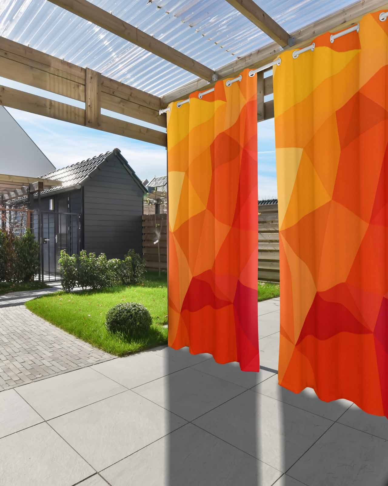 Red Orange Outdoor Curtains for Patio, Modern Abstract Ombre Geometric Aesthetic Privacy Drapes Grommet Waterproof Outside Curtains for Porch/Cabana/Balcony 54"x 95", 2 Panel