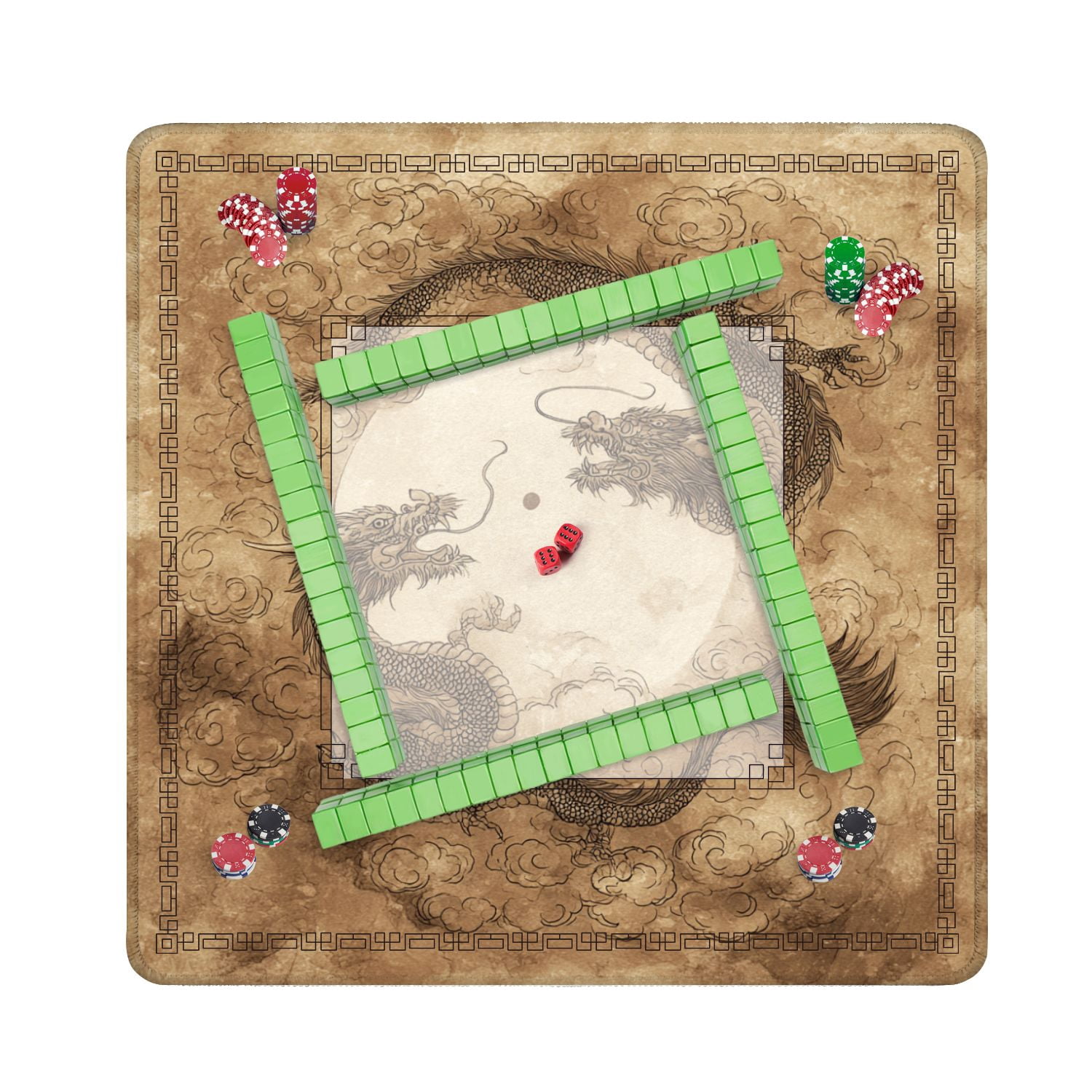 Mahjong Mat 31.5" x 31.5" Yin Yang Oriental Dragons Traditional Ink Clouds Non-Slip Noise Reduction American Mahjong Tiles Table Cover for Dominoes Poker Card Board Games Gift