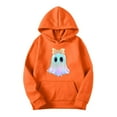 thumbnail image 2 of Halloween Hoodies for Womens Fall Winter Hooded Jacket Loose Casual Fleece Sweatshirts Halloween Cute Ghost Graphic Printed Long Sleeve Sweaters Pullover with Pocket, 2 of 4