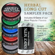 Smokey Mountain Herbal Long Cut – 5 Can Sampler Box - Straight, Classic, Wintergreen, Arctic Mint & Cherry