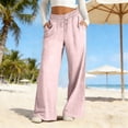 thumbnail image 2 of Likimi Pants Women High Waisted Wide Leg Elastic Waistband Solid Color Loose Fit Elegant Casual Comfort Trousers With Pockets Pink Size S, 2 of 6