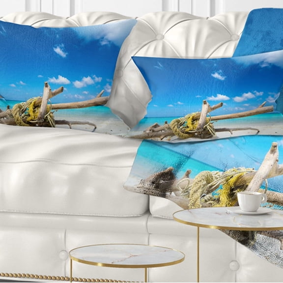 Designart 12" x 20" Blue Polyester Throw Pillow