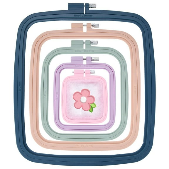 5PCS Square Embroidery Hoops, Plastic Cross Stitch Hoops, Screw Fixing Square Embroidery Frames, DIY Sewing Tools for Cross Stitching