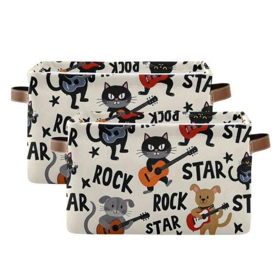 Ryvnso Guitar Cute Cat Storage Basket Large Bin Foldable Boxes Toys Organizer 14.2x10.2x8.3in 2 PCs