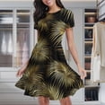 thumbnail image 2 of Palm Leaf Print Fabric Women's Classic Swing Skater Dress Casual Work Party Cocktail Dresses, 2 of 6