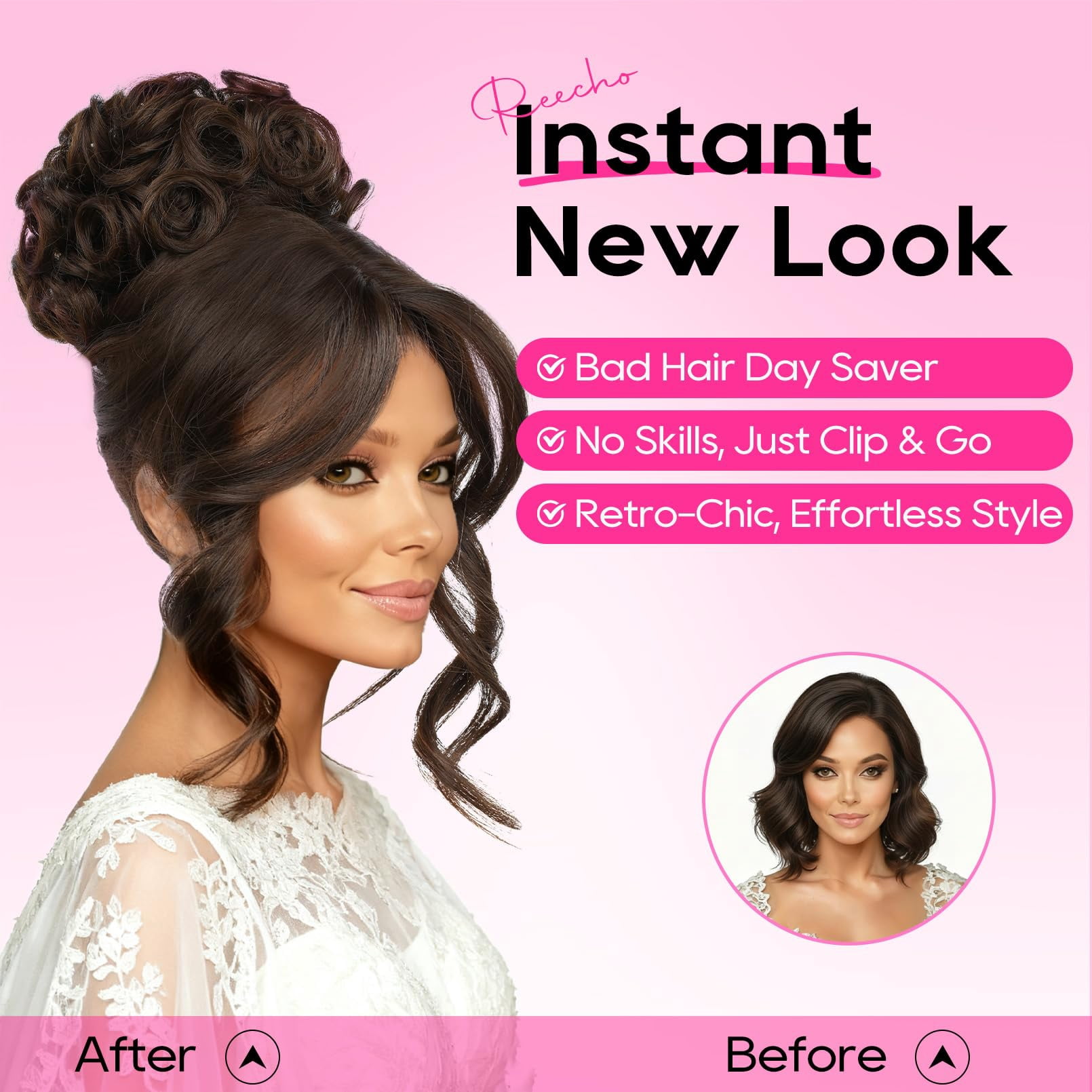 Curly Updo Wig with Bangs Messy Bun Hair Piece 2-in-1 Hair Topper Long Side Bangs Drawstring Ponytail Extension for Women Light Blonde