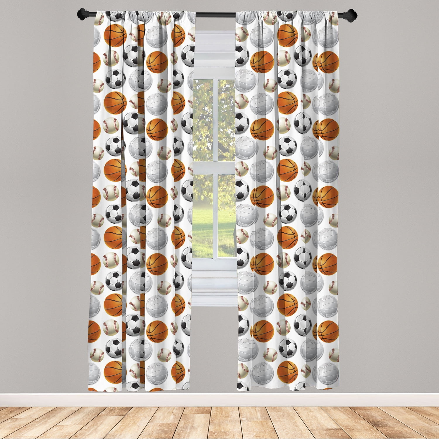 Sports Curtains 2 Panels Set, Football and Volleyball Pattern