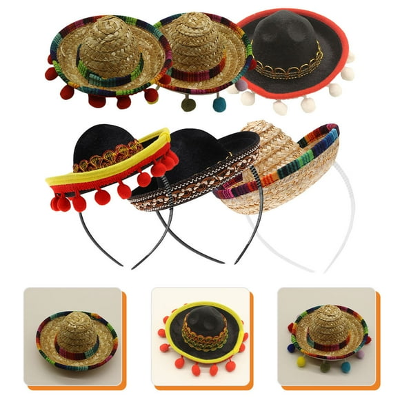 Phenofice 6Pcs Mexican Sombrero Hat Headbands Stylish Party Decor Accessories Assorted Colors