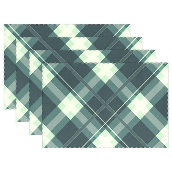 Green Stripe Grid 12×18 inch Placemats Heat Resistant Washable Foldable Rectangular Placemats Set Decoration Indoor Outdoor for Kitchen Dining Table 1PC