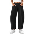 thumbnail image 2 of Barrel Sweatpants Women Fall Winter Elastic Waist Casual Loose Fit Wide Leg Sweat Pants Trousers with Pockets, 2 of 8