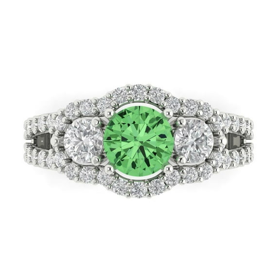 Three-Stone Engagement Ring for Women - 2.16ct Simulated Green Diamond in 14K White Gold Promise Ring