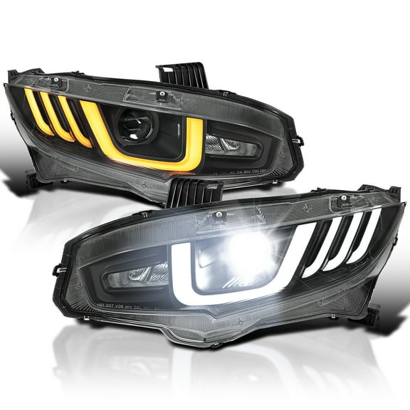 Spec-D Tuning Black Full LED Projector Headlights w/Switchback and Sequential Turn Signals Compatible with 2016-2021 Honda Civic with Factory Halogen Headlight Models