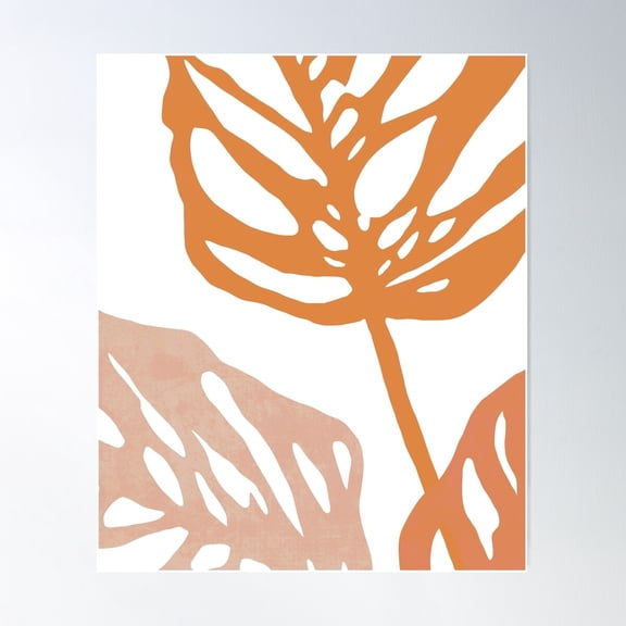 Monstera Plant Leaf Illustration In Pink And Orange Poster Wall Art, Modern Wall Decor For Living Room Bedroom, 8x12 UNFRAMED