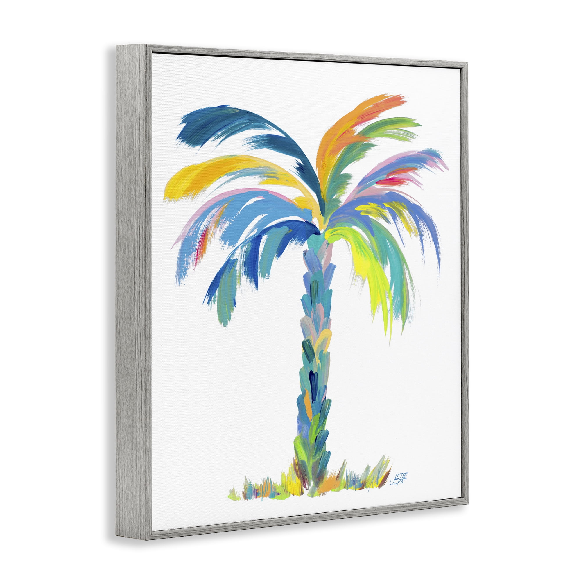 Stupell Industries Bold Brushed Palm Botanical & Floral Painting Gray Framed Art Print Wall Art, 16 x 20