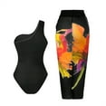 thumbnail image 4 of HOMBOM Swimsuit for Women One Shoulder Swim Skirt Black Vacation Floral Print 2 Piece Ladies Bathing Suits, 4 of 5
