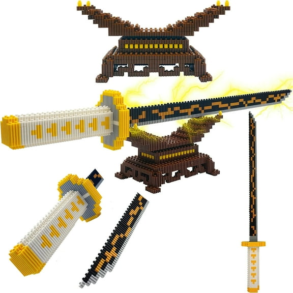 HI-REEKE Sword Building Block Set for Demon Slayer Anime Zenitsu Samurai Katana Plastic Kit Yellow