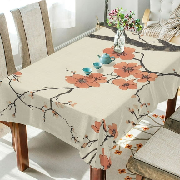 Yayeee Tablecloths for Rectangular Tables 54 x 54 inch Party Table Cover, Light Red Flowers
