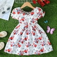 thumbnail image 2 of Jamsmile Toddler Girls Dress Summer Puff Sleeve Floral Print Princess Dresses casual children girls Vacation Beach Sundress, 2 of 7