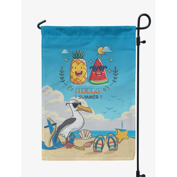 Printtoo Light Blue Hello Summer Beach Camping Flags For Campers Double SidedFlagOutdoor Decor Sign CampsiteFlag