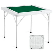FGYRYK 4 Player Folding Mahjong Table with Cup Holders & Chip Trays, Portable Card Game Table with Table Mat, Space-Saving Domino Table for Home, Poker, Board Games