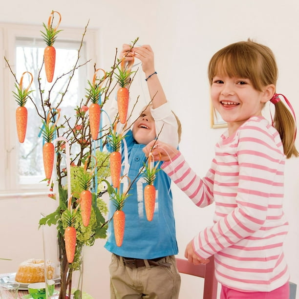 Decoraciones de Pascua, adornos de Pascua, regalos de Pascua, juego de 6 piezas de decoración navideña de simulación colgante de zanahoria de Pascua, arreglo decorativo, juguetes colgantes, huevos de