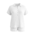 thumbnail image 5 of Bloomae Two Piece Shorts Set for Women Lightweight Casual Summer Short Sleeve Half Button V Neck Henley Shirts and Short Pants with Pockets Loose Comfy Lounge Outfit Sets White XXL, 5 of 7