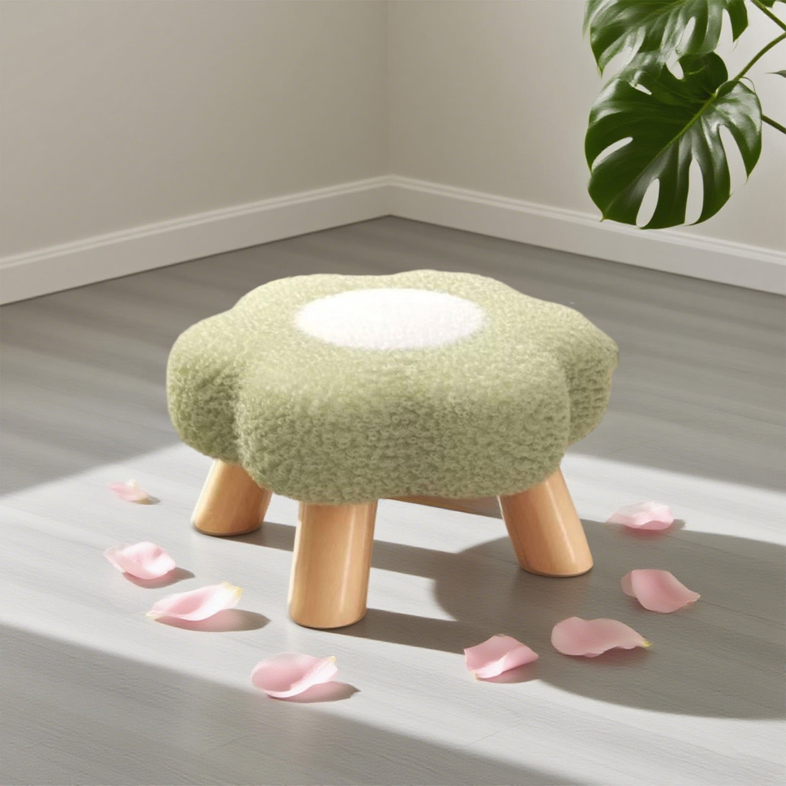 Chanana Wooden Flower Stool Flower Shape Footstool Padded Foot