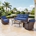 thumbnail image 3 of Bellefurn Luxury High Back Outdoor Furniture Set with 6 inch Thick Cushion,Patio Furniture Set with Swivel Rocker Chair,Sofa and Coffee Table,5 PCS Wicker Conversation Set for Porch,Deck,Garden, 3 of 12
