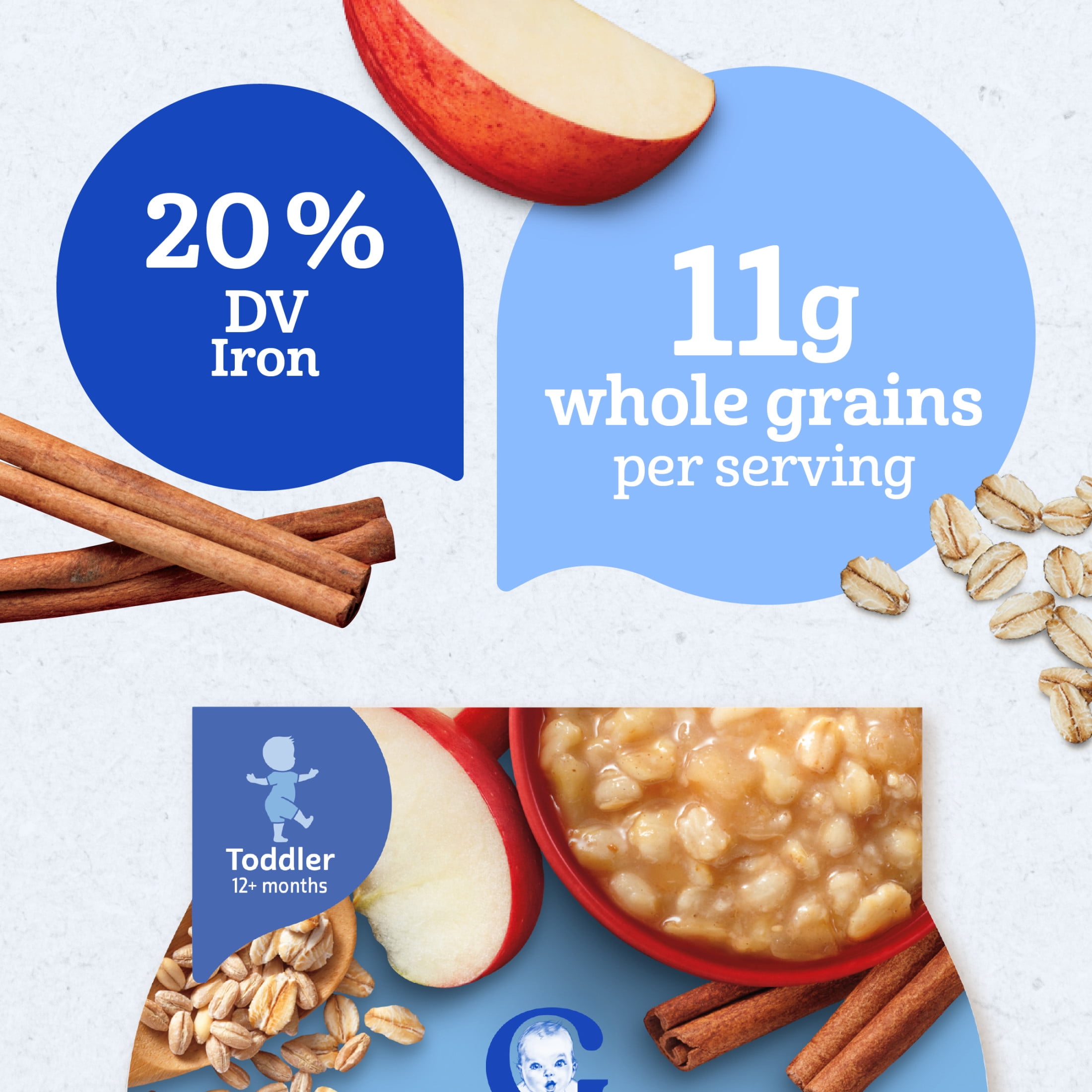(12 pack) Gerber Mealtime for Toddler, Oatmeal & Barley Cereal, Apple Cinnamon, 4.5 oz