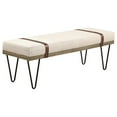 thumbnail image 2 of Karis Beige Upholstered Accent Bench for Entryway & Dining Room - Plush Linen-Like Fabric, Artisan Nailhead & Leatherette Straps, Solid Wood & MDF, 47.25" W, Transitional Style, 2 of 8