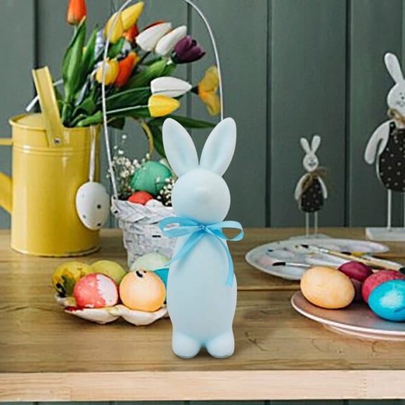 Uxgjfwu Flocked Bunny Statue with Bow, Standing Easter Rabbit Figurine for Home, Garden, and Courtyard Decor, Spring Holiday Ornament for Outdoor and Indoor