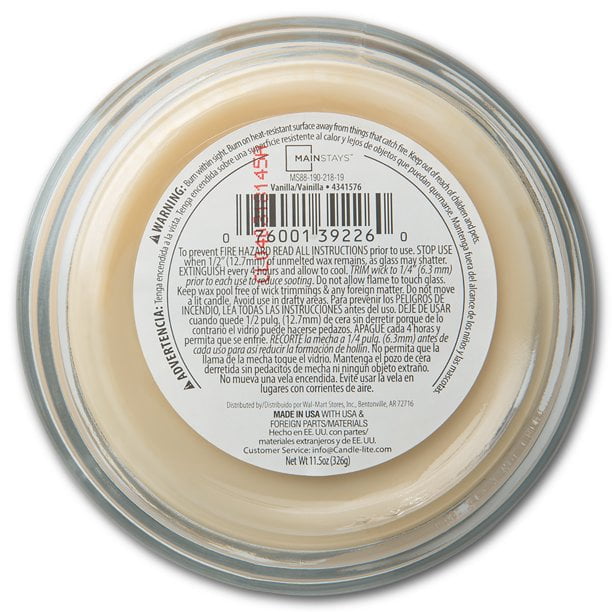 Mainstays Vanilla 3-Wick Scented Jar Candle, 11.5 oz., 4-Pack