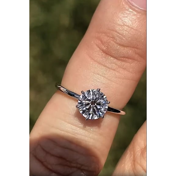 Solitaire Brilliance 2CT Round Brilliant Moissanite Solitaire Engagement 6 Prong Ring 10K White Gold, Ring Size 4