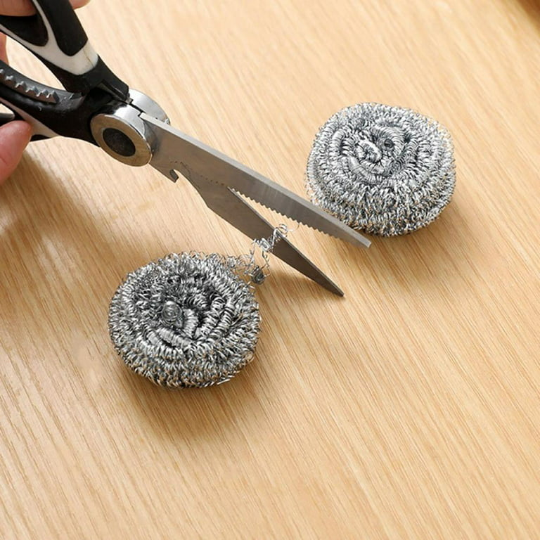4 Scourer Steel Wire Mesh Ball Pads Kitchen Scrub Cleaning Pan Cleaner  Scouring Stainless Steel Scouring Curled Flat Wire Cleans Caked On & Baked  On