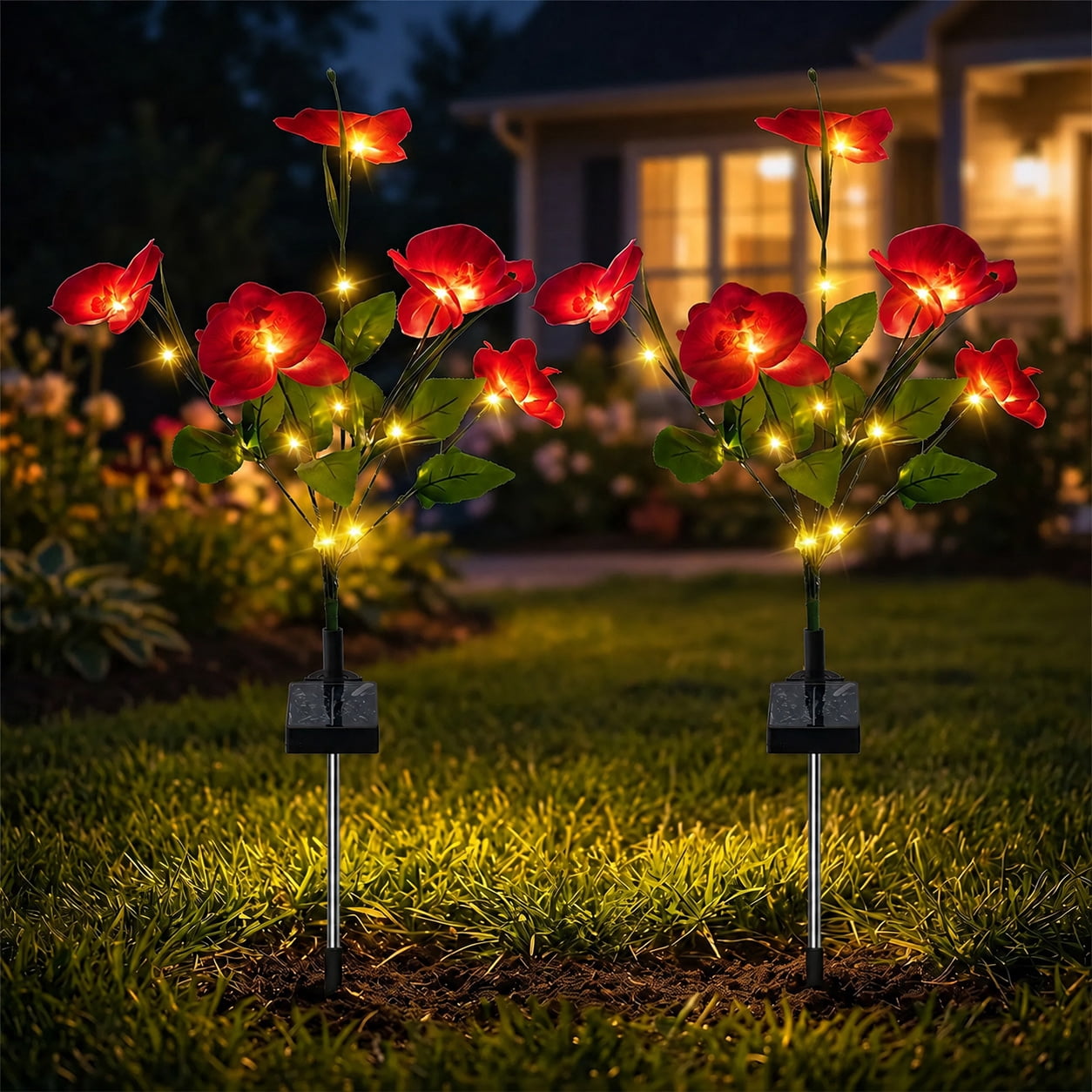 Rirool Solar Orchid Flower Garden Stake Lights Red 2-Pack photo 1
