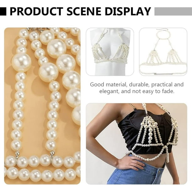 Fashionable Vacation Style Beaded Bra Faux Pearl Decor Body Chain for Women  Beach Decoration