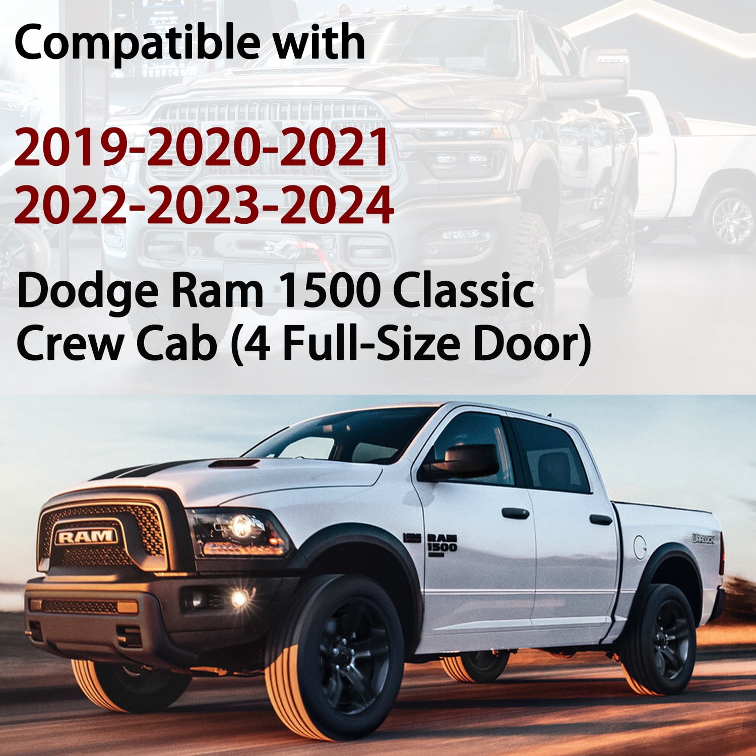 Vijay Running Boards Compatible with 2019-2020-2021-2022-2023-2024 Dodge Ram 1500 Classic Crew Cab Bolt-on Side Steps Rails Steel Nerf Bars