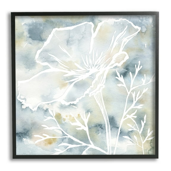 Stupell Industries Flower Blossom Petals White Outline Watercolor Detail Graphic Art Black Framed Art Print Wall Art, Design by Jackie Decker