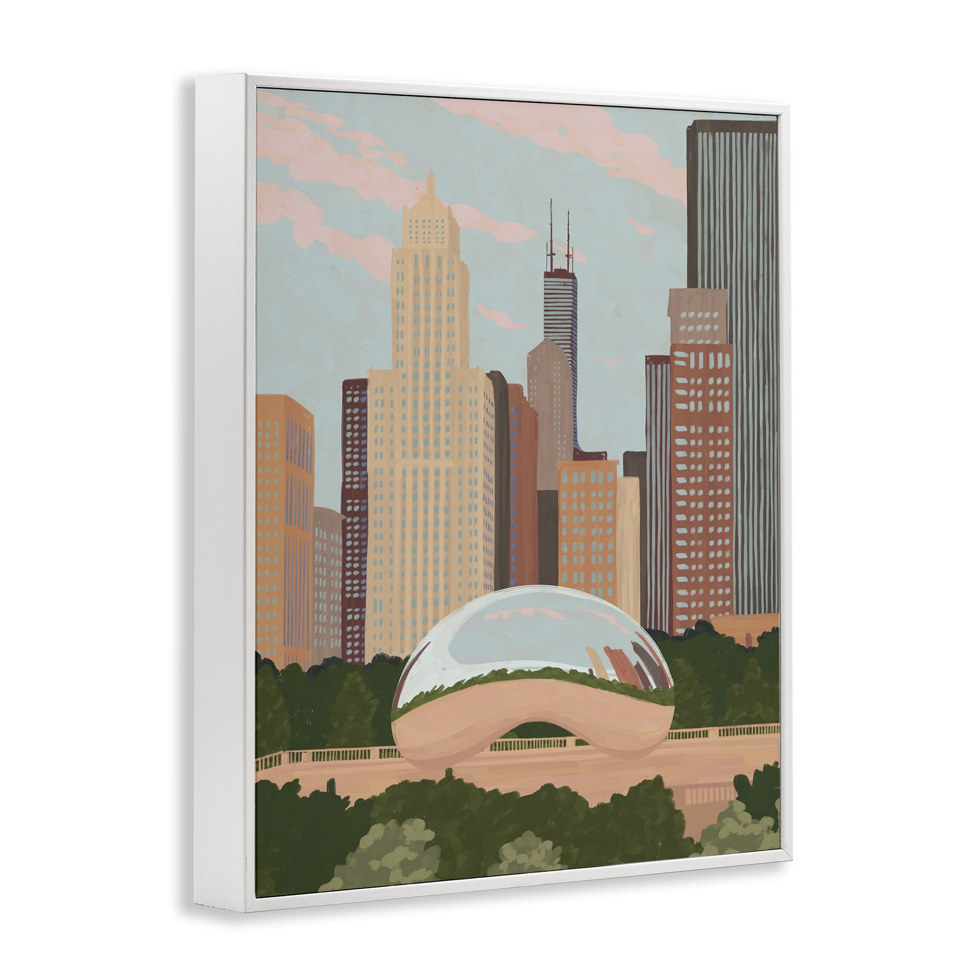 Stupell Industries Chicago Bean Cityscape White Framed Giclee Art, design by Veronica Lara