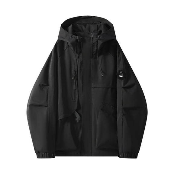 Rggeeun Jackets For Men Spring Fall Hooded Workwear Solid Color Long Sleeve Casual Jacket Outwear Classic