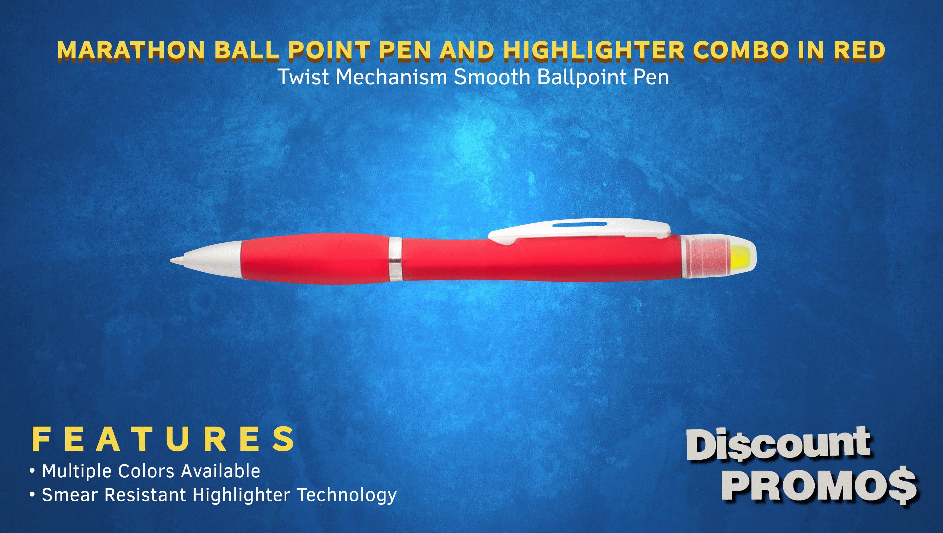 10 Marathon Gel Highlighter Pens Pack - Twist Mechanism, Ballpoint - Red