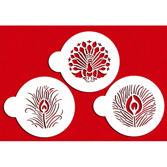 Designer Stencils C755 Peacock Feathers Cookie Stencil Set, Beige/semi-transparent