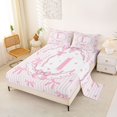 thumbnail image 2 of spefrowx Girly Pink Monogram L Queen Sheets for Kids, Kawaii Bowknot Stripe Love Heart Queen Sheet Sets, 4 Pieces, 1 Flat Sheet, 1 Fitted Sheet and 2 Pillowcases, 2 of 6