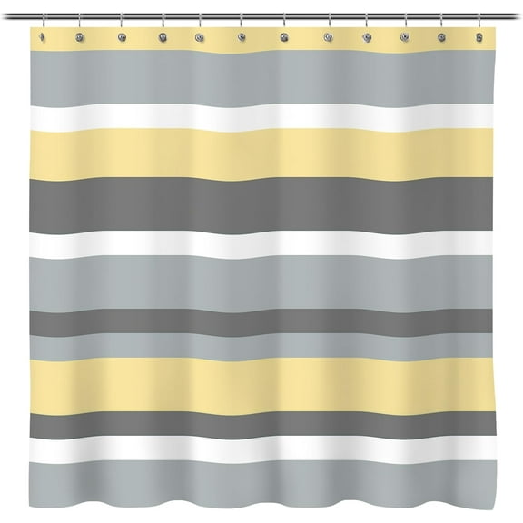 Extra Long Aqua Blue Gray Horizontal Stripes Water-Repellent Fabric Shower Curtain with Reinforced Metal Grommets Refreshing Striped Design Bathroom Decor, 72" W x 84" H