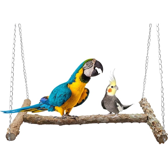 Large Bird Perch Swing Toy, Natural Pepper Wood Parrot Perch Stand Toy, Hangable Birdcage Accessories with Stainless Steel, Bird Chewing Toy for Parrot Parakeet Budgies Lovebirds(18×10 Inches(L×W))