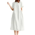 thumbnail image 2 of gljltg Women's Loose Cotton Linen Sleeveless Summer Dress for Beach Pool Home Travel Party – Breathable Comfortable Versatile Stylish Design with Strappy Details & Chest Embellishments, 2 of 5