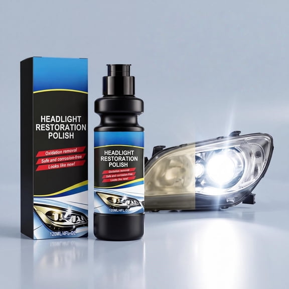 Powerful Car Headlight Cleaner, Long-Lasting Headlight Liquid with Polishing Formula, UV Protection Headlight Cleaner for Foggy Yellow Oxidized Car Lenses